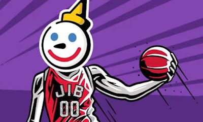 Jack in the Box 2023 NBA Finals promotion image of mascot in a basketball jersey.