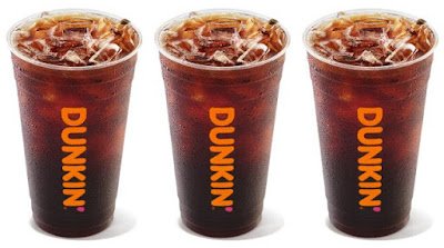 Cups of Dunkin' iced coffee.
